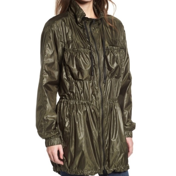 BLANK NYC Olive Green Lightweight Utility Packable Rain Jacket Oversized Size XS - Picture 2 of 13